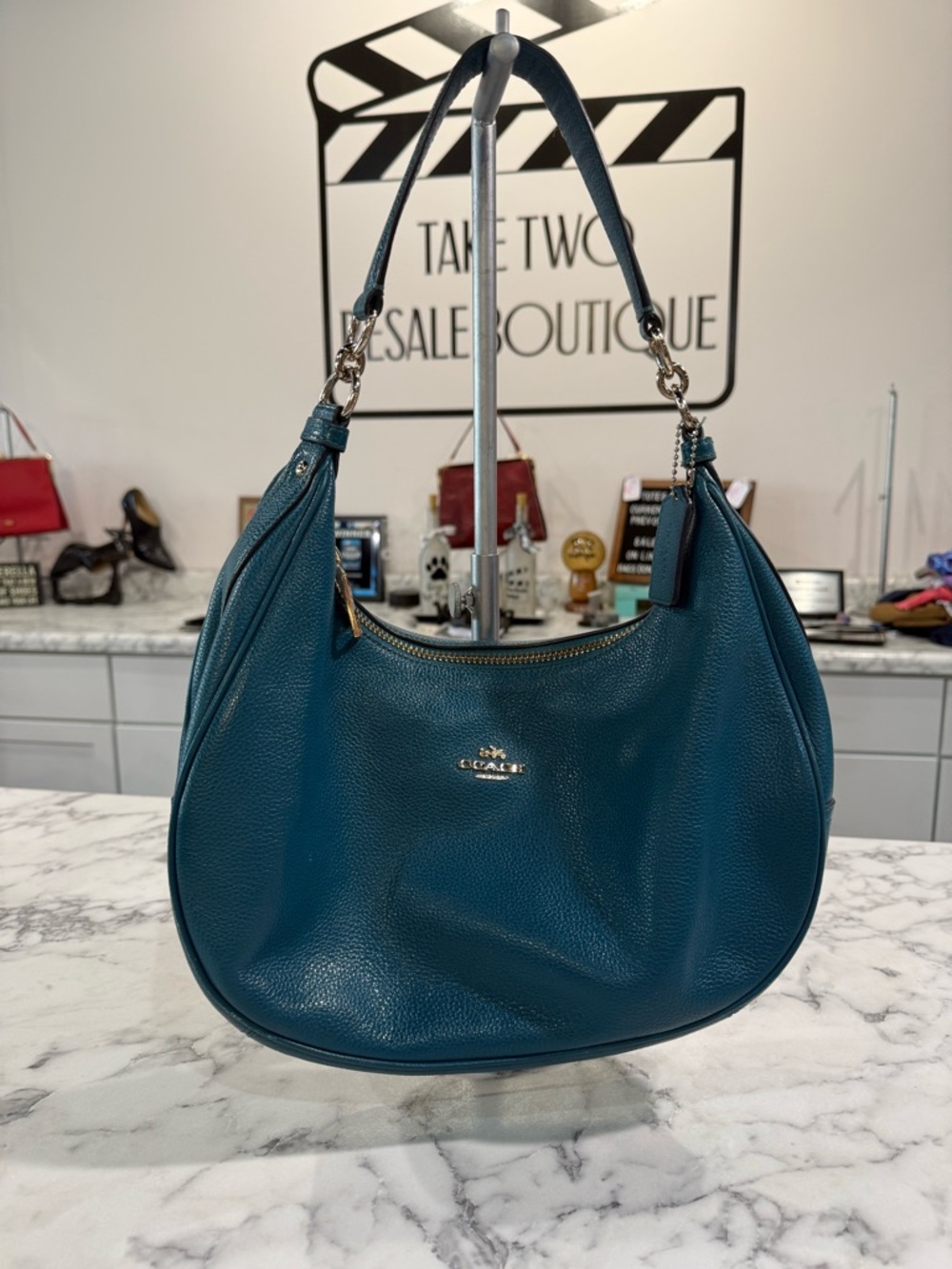 Coach Harley Pebble Leather Hobo Bag - Blue